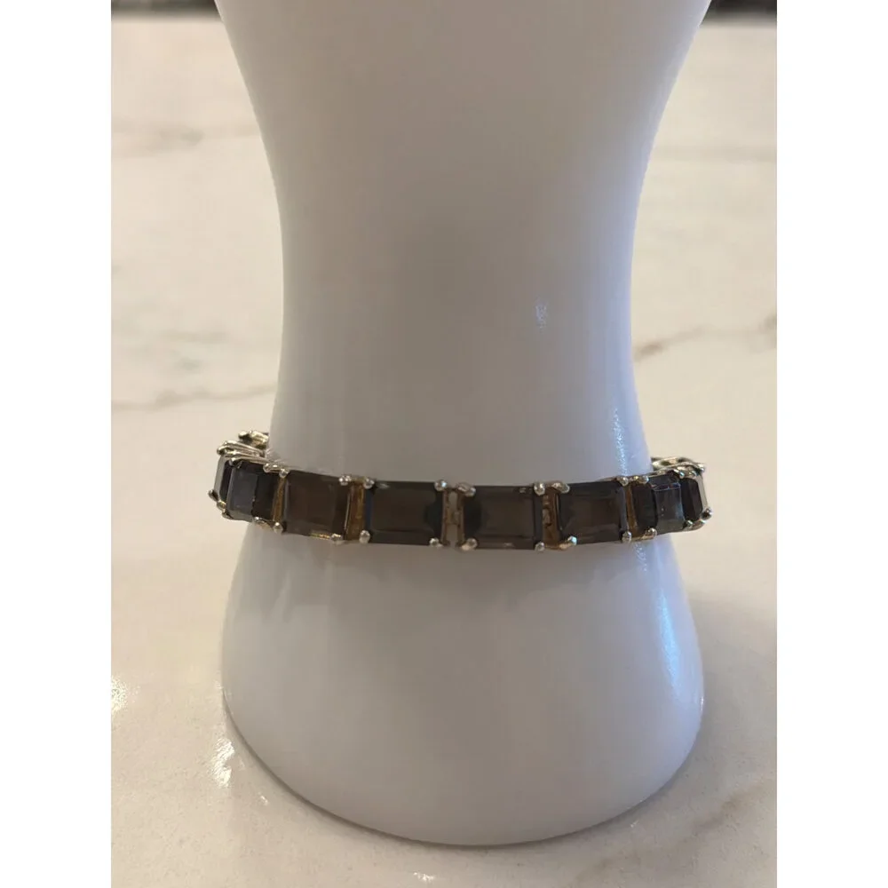 Sterling Silver Smoky Quartz Tennis Bracelet 925